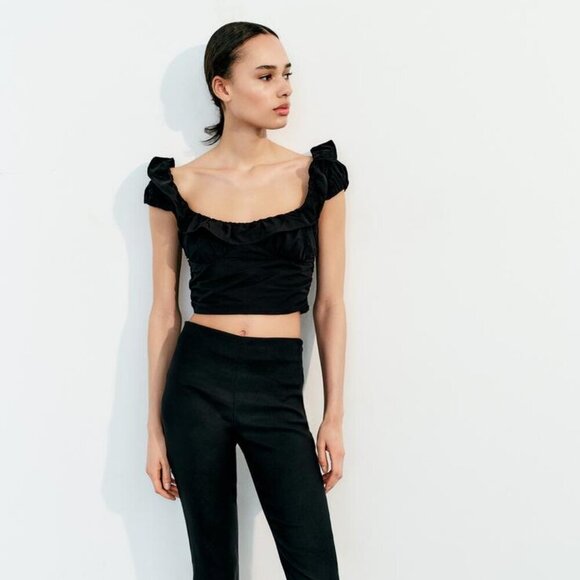 ZARA BLACK RUFFLED CROP TOP - Picture 10 of 10